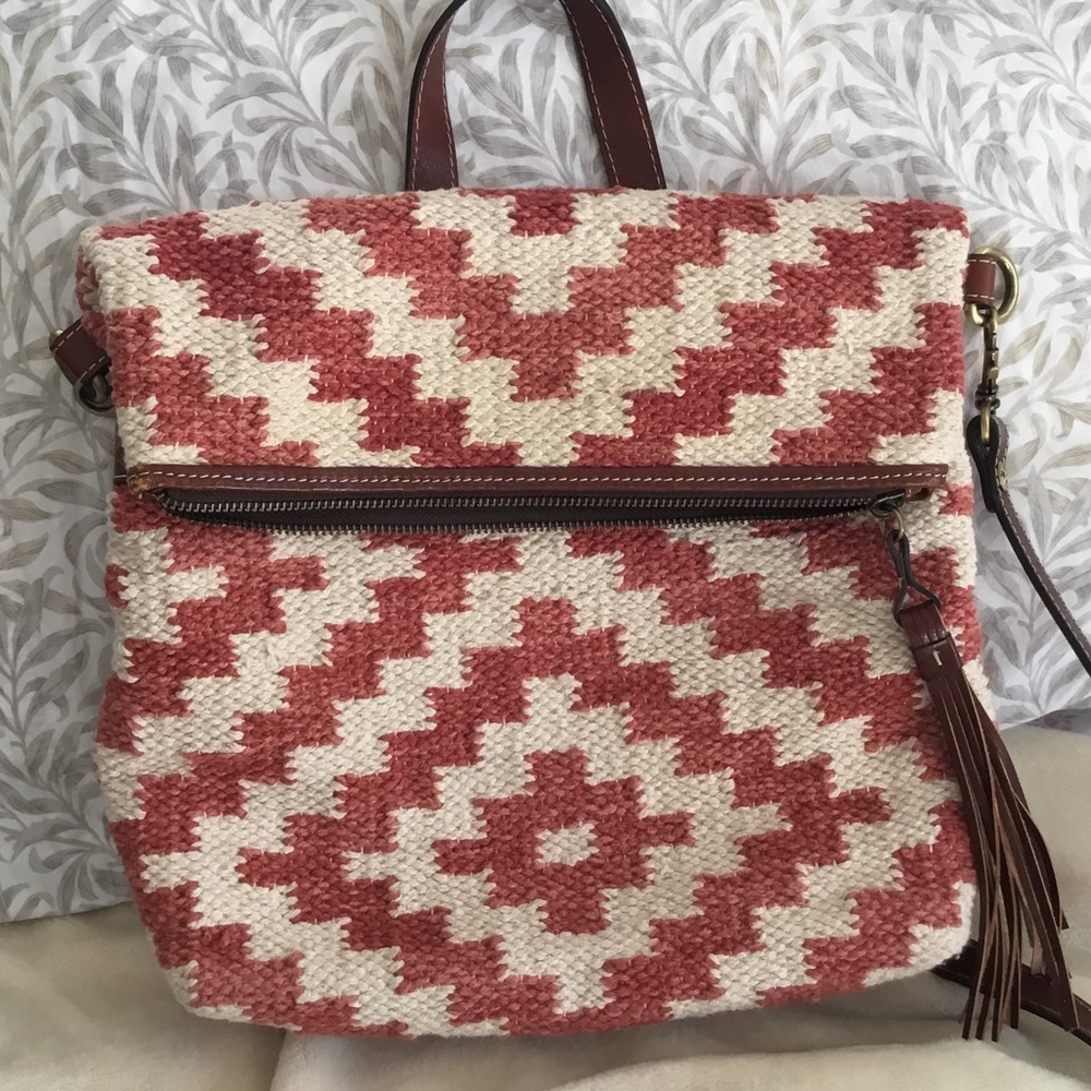Patricia Nash Red and Cream Woven Crossbody Bag